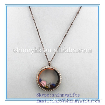 Round shape fancy glass silver locket pendant for promo gifts